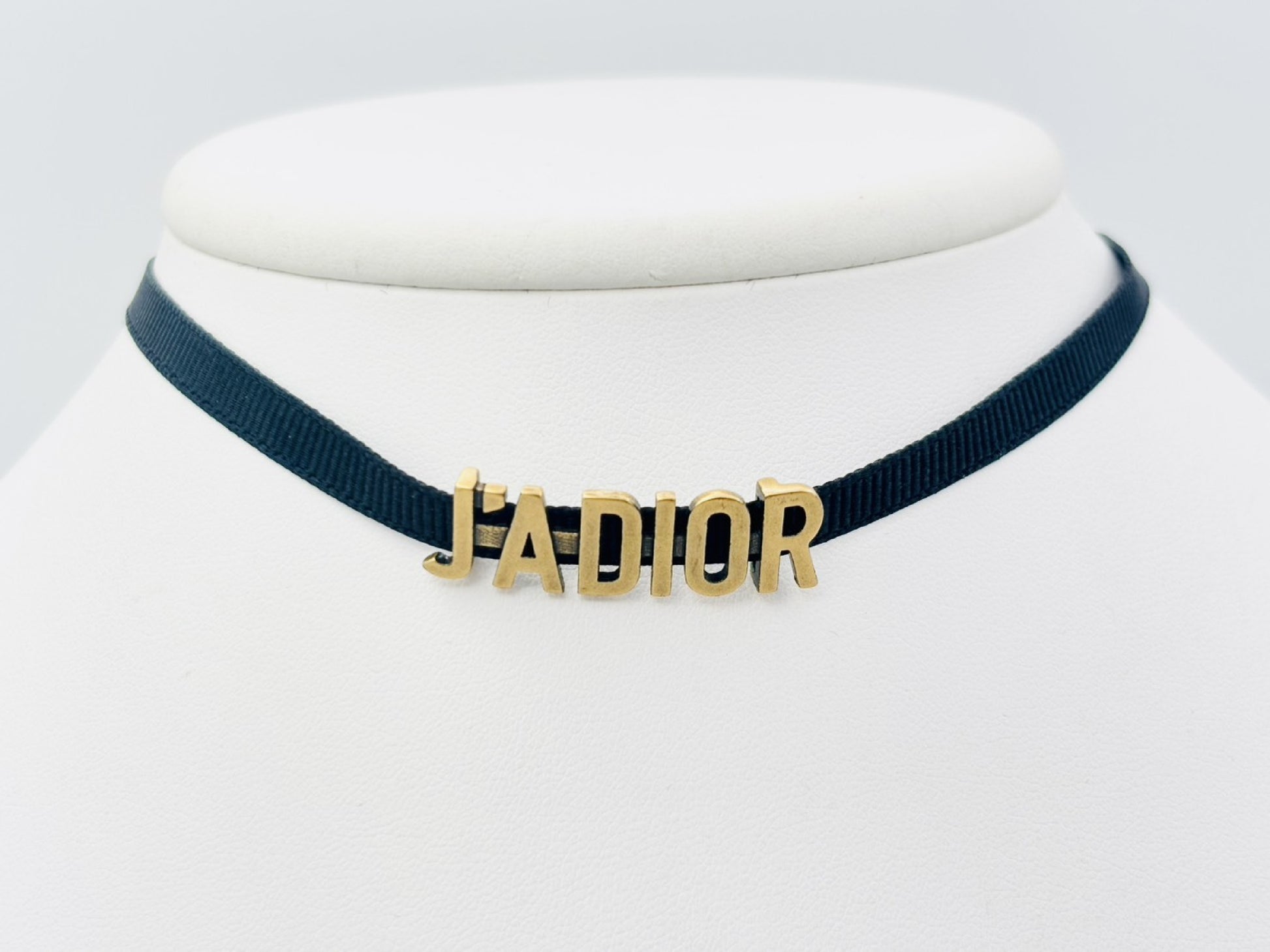 Dior JADIOR Logo Choker Necklace Fabric Black x Gold Necklace
