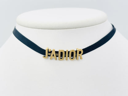 Dior JADIOR Logo Choker Necklace Fabric Black x Gold Necklace