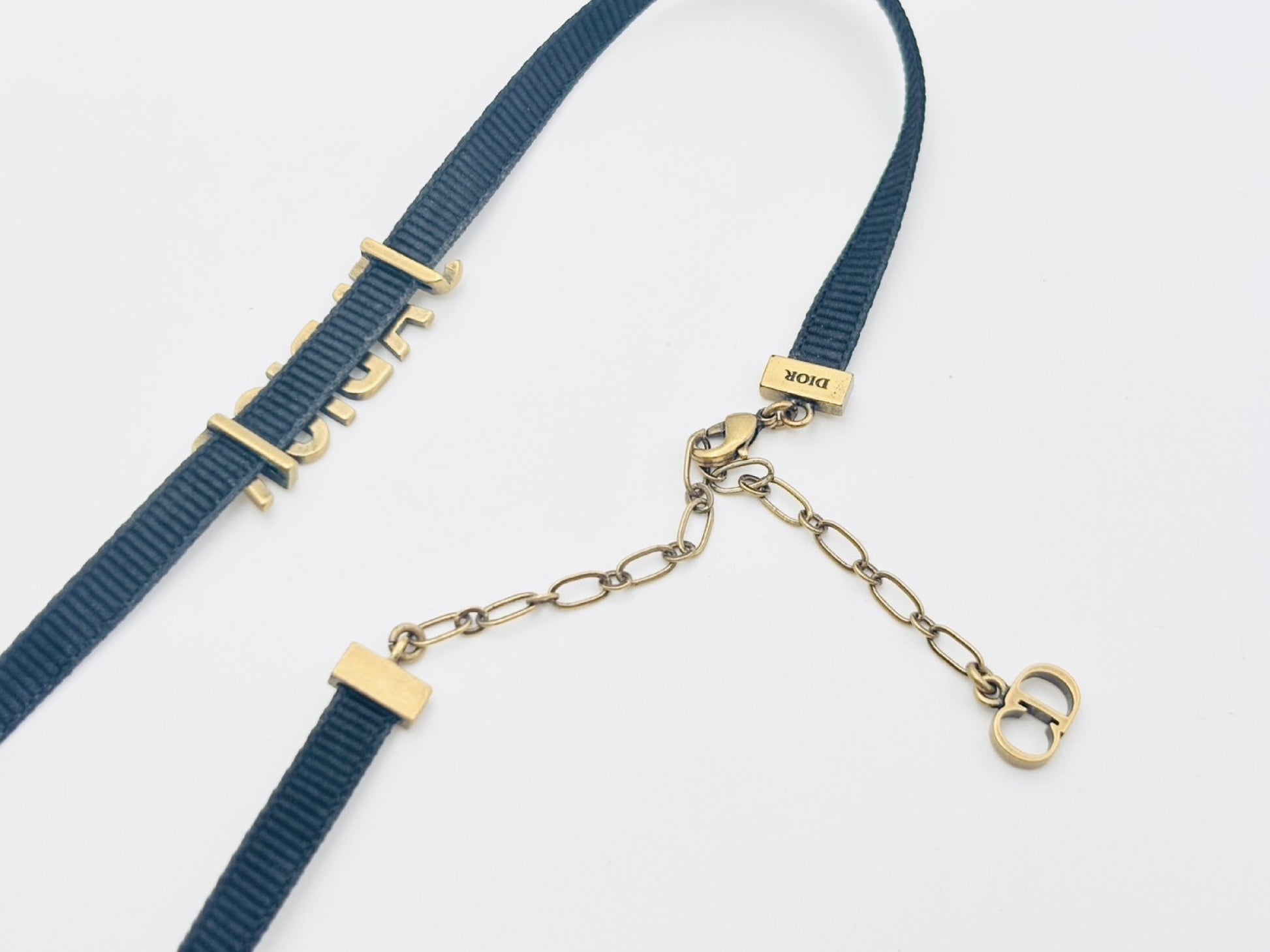 Dior JADIOR Logo Choker Necklace Fabric Black x Gold Necklace