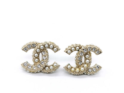 CHANEL Coco Mark C22B Coco Pearl Stone Earrings