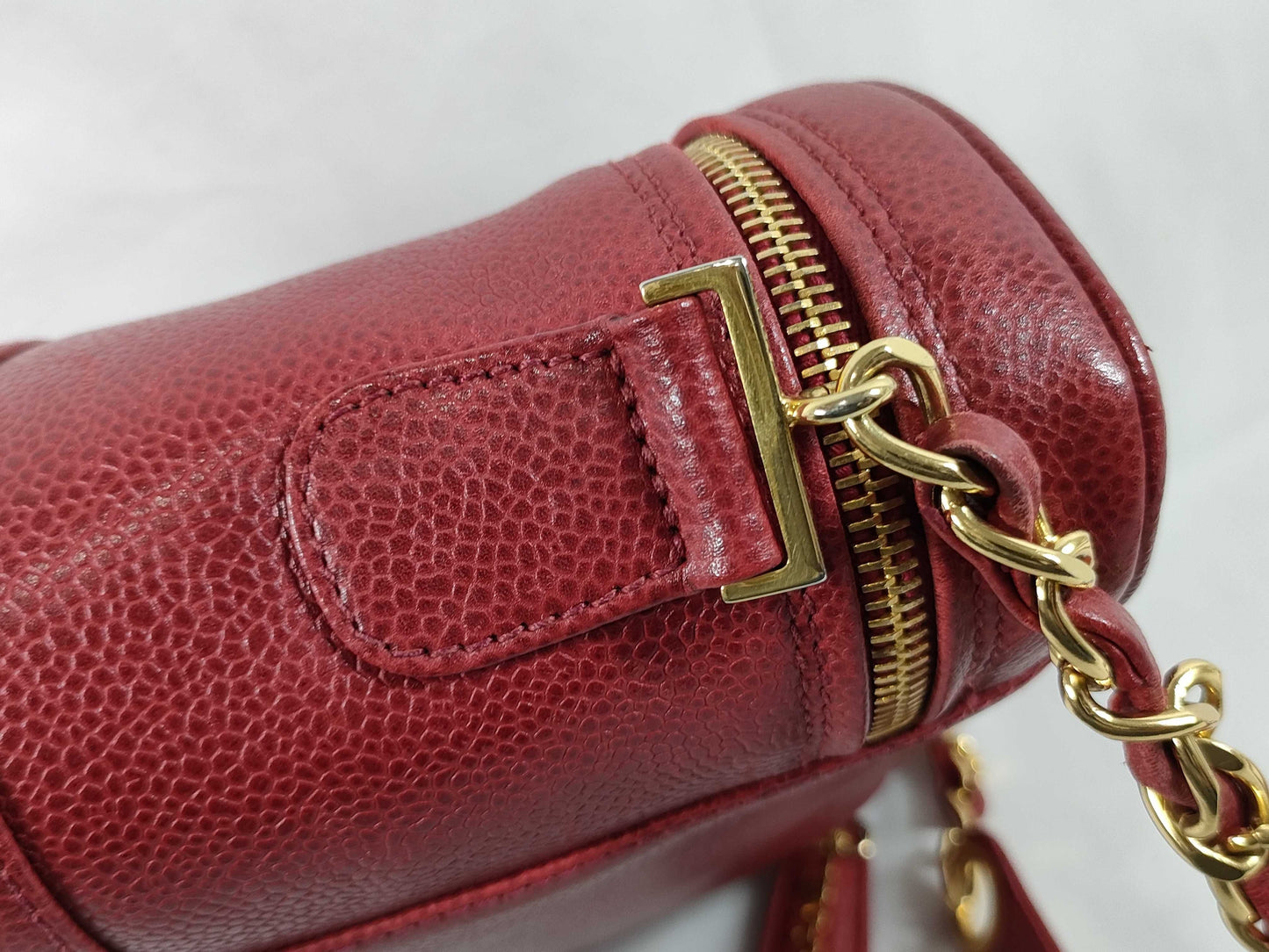 CHANEL CHANEL Triple Coco Caviar Skin Red Shoulder Bag