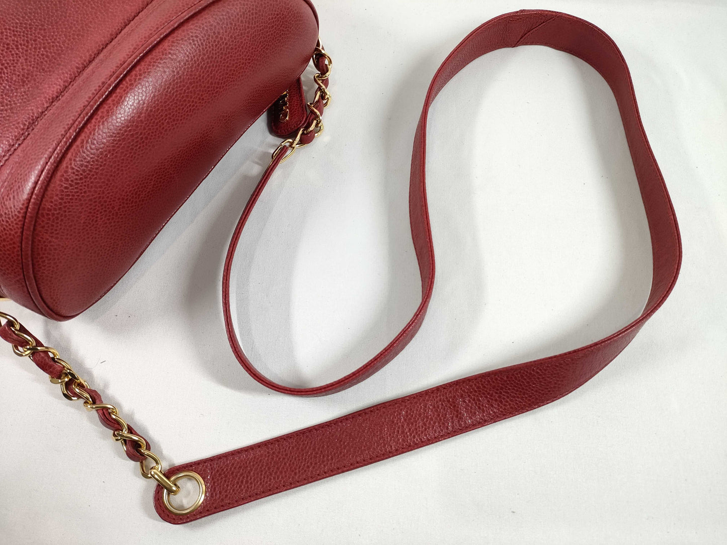 CHANEL CHANEL Triple Coco Caviar Skin Red Shoulder Bag