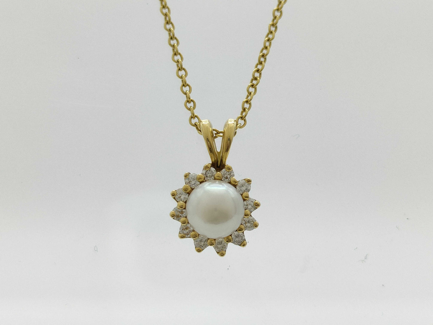 Tiffany & Co. Flower Sun Pearl Necklace, approx. 5.5mm diameter, diamond, 750 yellow gold, 3.0g 