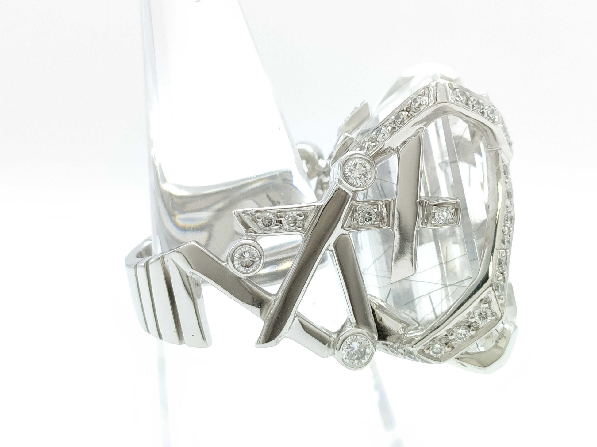 CHANEL Element #48 Rutilated Quartz and Diamond Ring, WG 750, 19.6g 