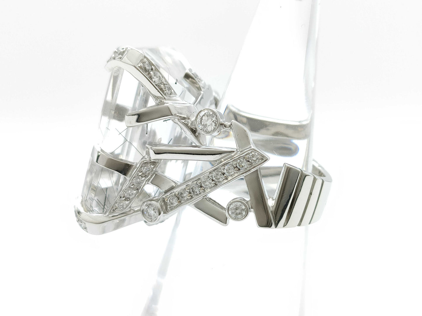 CHANEL Element #48 Rutilated Quartz and Diamond Ring, WG 750, 19.6g 