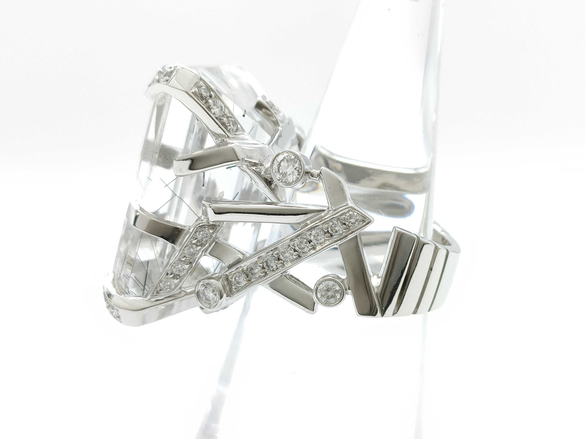 CHANEL Element #48 Rutilated Quartz and Diamond Ring, WG 750, 19.6g 