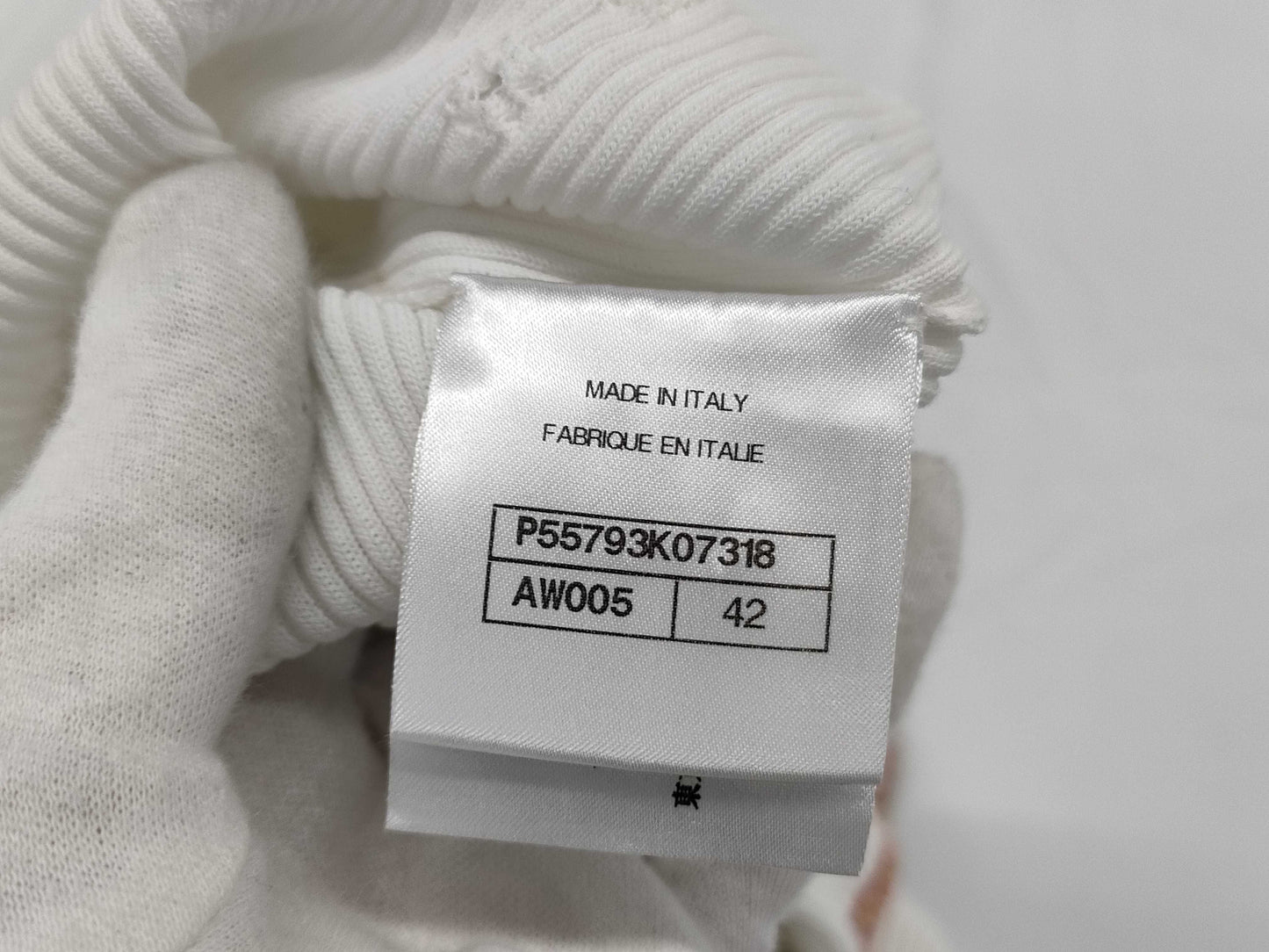 CHANEL Camellia 3/4 Sleeve Knit Cotton White #42 Tops