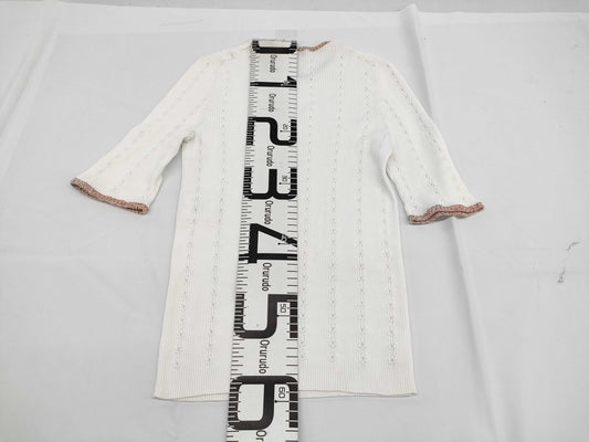 CHANEL Camellia 3/4 Sleeve Knit Cotton White #42 Tops