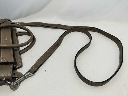 CELINE Drummed Calfskin Fragrance Nano Shopper Leather 2-Way Handbag in Greige with Silver Hardware and Dust Bag. Includes Shoulder Strap.