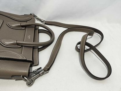 CELINE Luggage Nano Slim Greige Leather Shoulder Bag