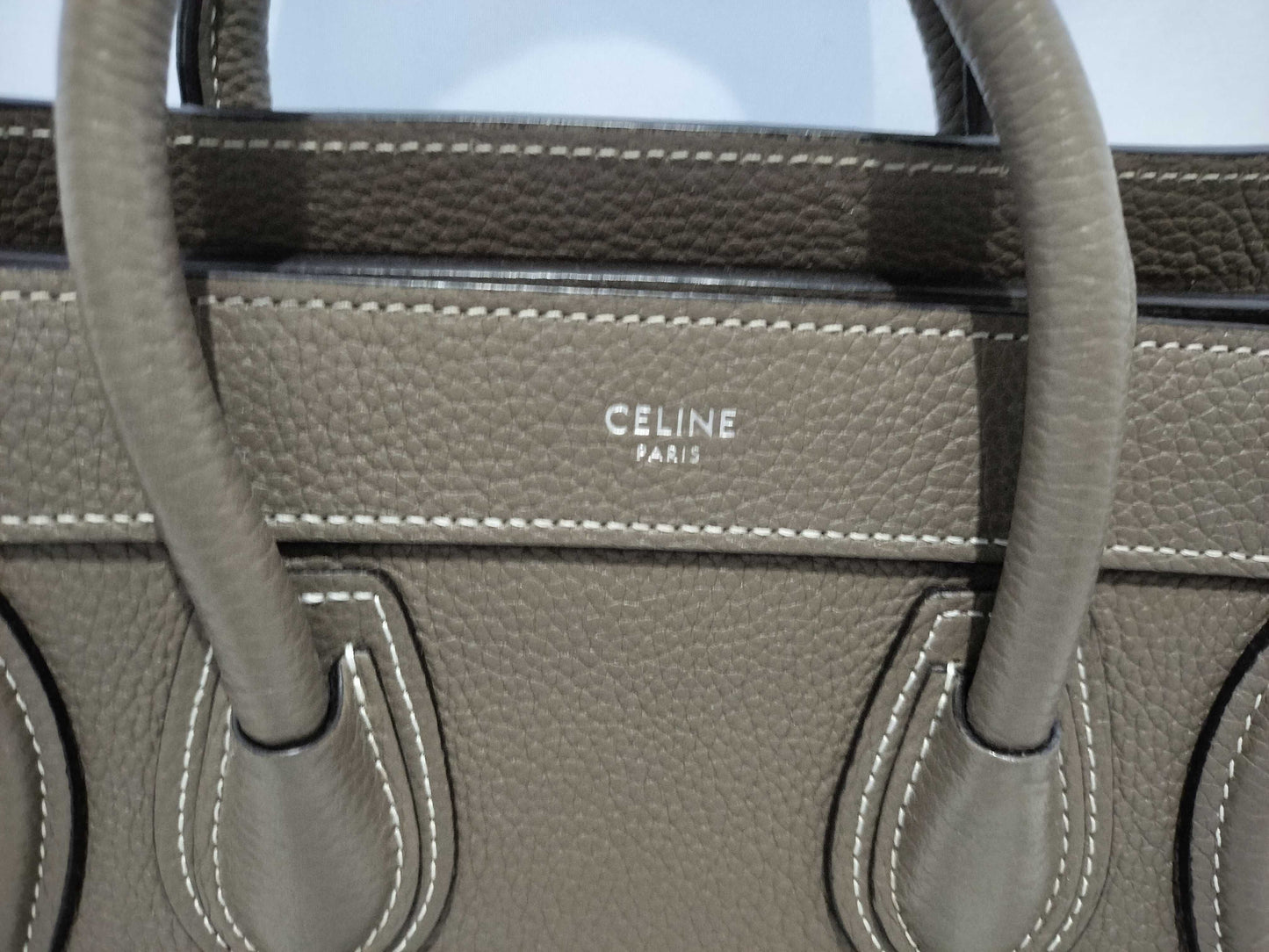 CELINE Luggage Nano Slim Greige Leather Shoulder Bag
