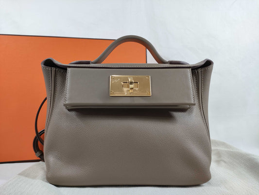 HERMES Sac Vin Quatre Mini Evercolor Swift Etoupe Shoulder Bag