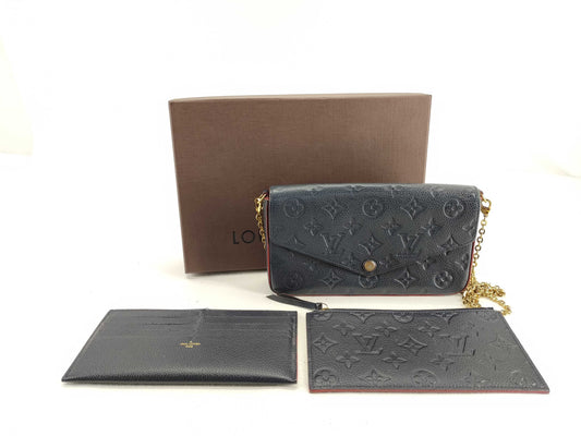 LOUIS VUITTON Monogram Empreinte M64099 Monogram Empreinte Pochette Felice Marine Rouge Shoulder Bag with Chain Strap, Two Pouches, and Box