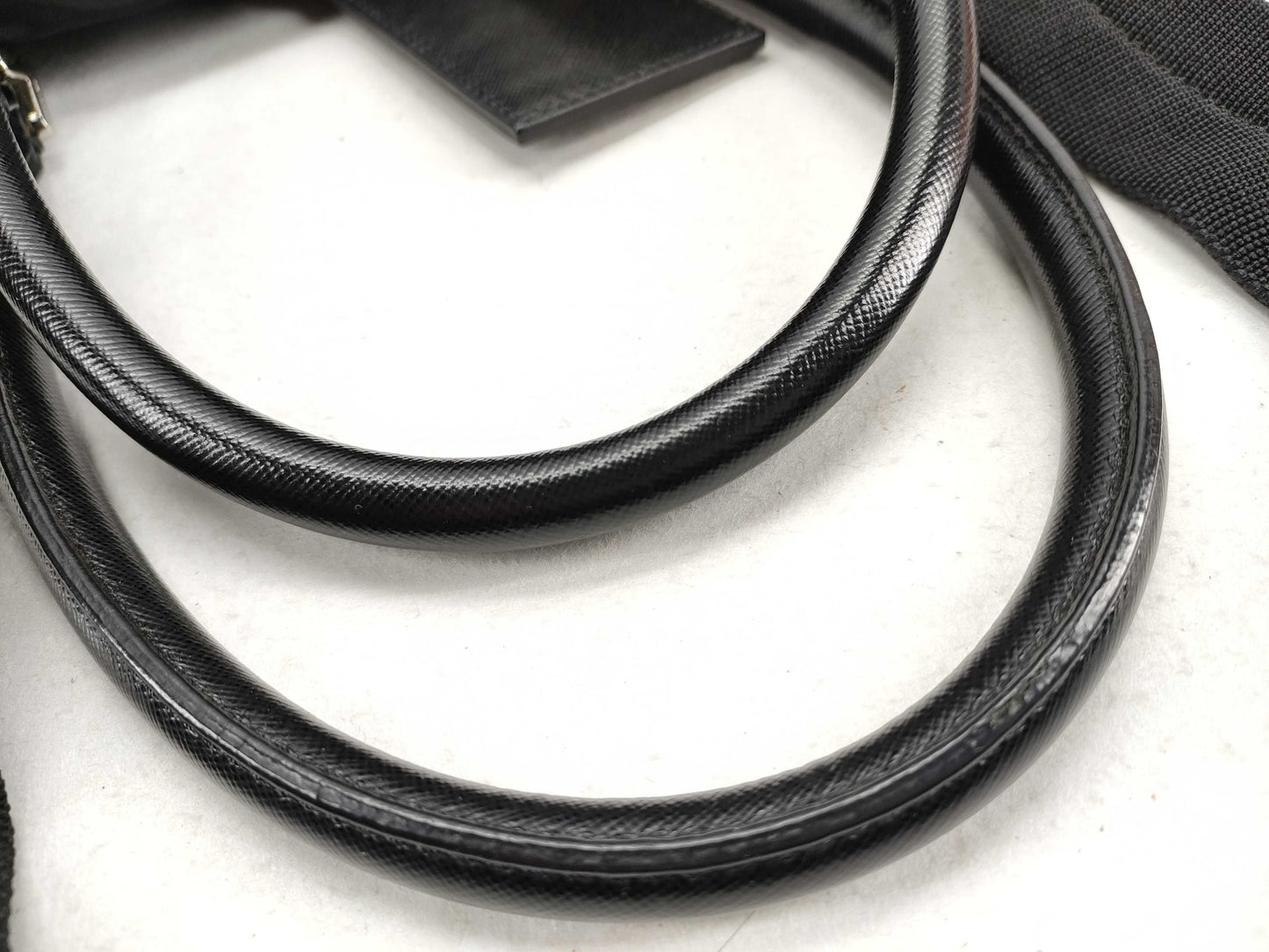 PRADA V20 nylon? 2-way Boston bag with leather triangular plate, black, name tag and padlock.