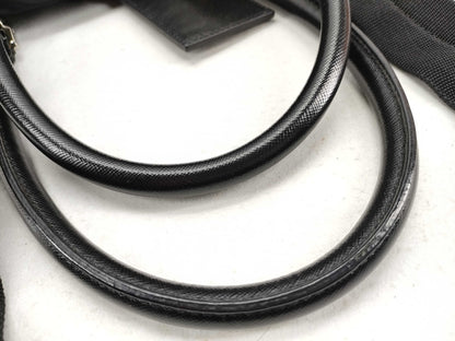 PRADA V20 nylon? 2-way Boston bag with leather triangular plate, black, name tag and padlock.