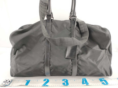 PRADA V20 nylon? 2-way Boston bag with leather triangular plate, black, name tag and padlock.