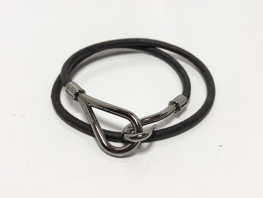 HERMES Silver x Leather Bracelet Jumbo Choker Bracelet/Bangle