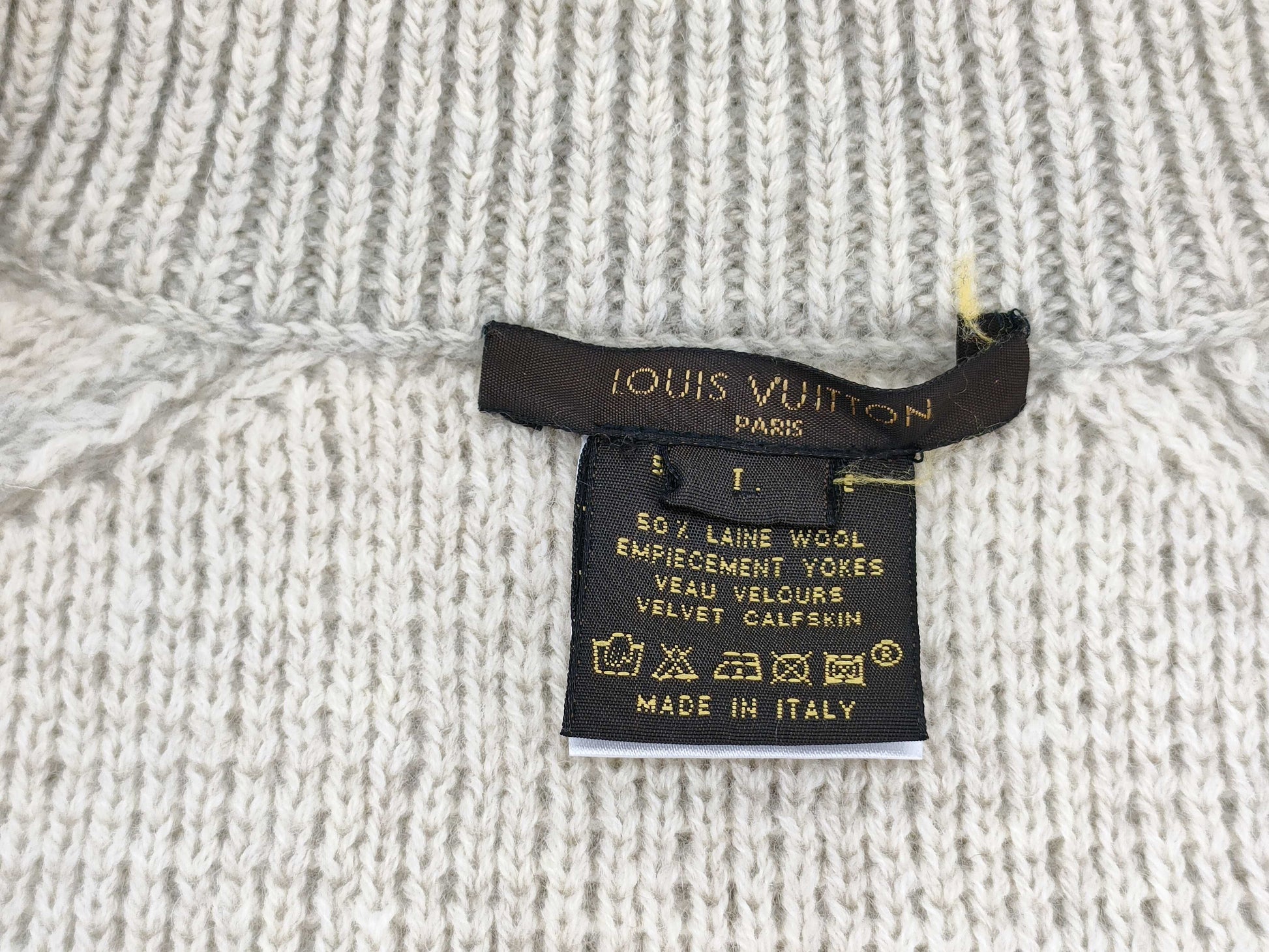 LOUIS VUITTON Wool and Cashmere Zip Cardigan Size: L Beige with Box