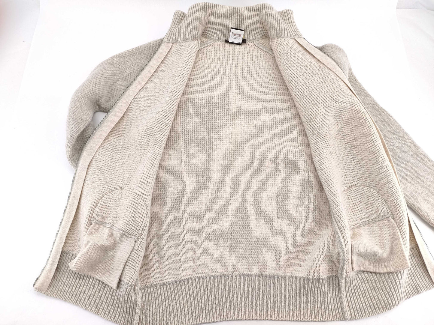LOUIS VUITTON Wool and Cashmere Zip Cardigan Size: L Beige with Box