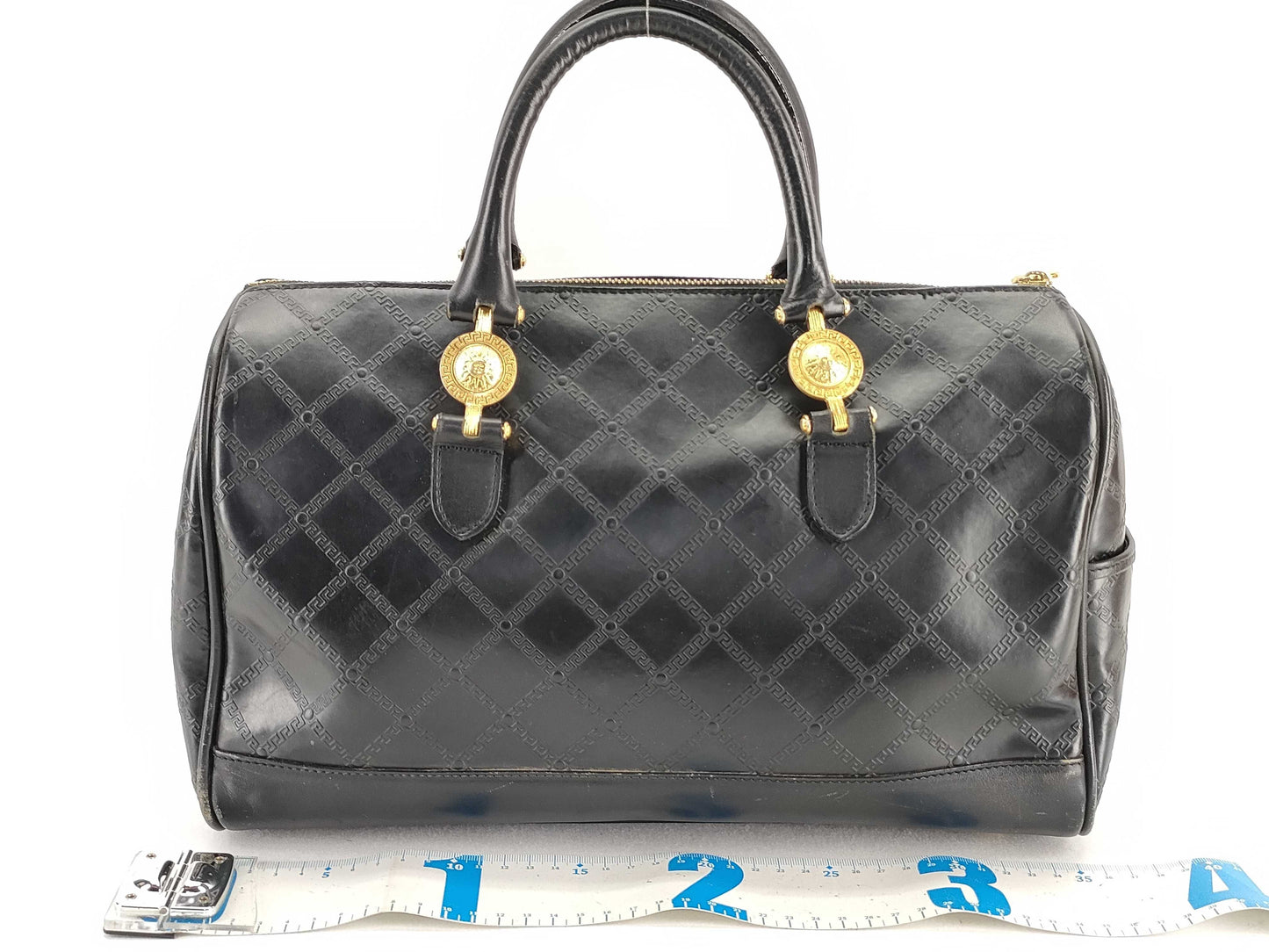 VERSACE Leather Sunburst Boston Bag Black Boston Bag