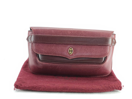 Cartier Must Leather Clutch Bag, Bordeaux, with Dust Bag