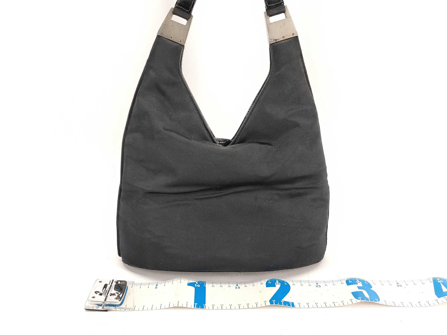 GUCCI 001.1274.3010 Leather and Satin Handbag Black Handbag