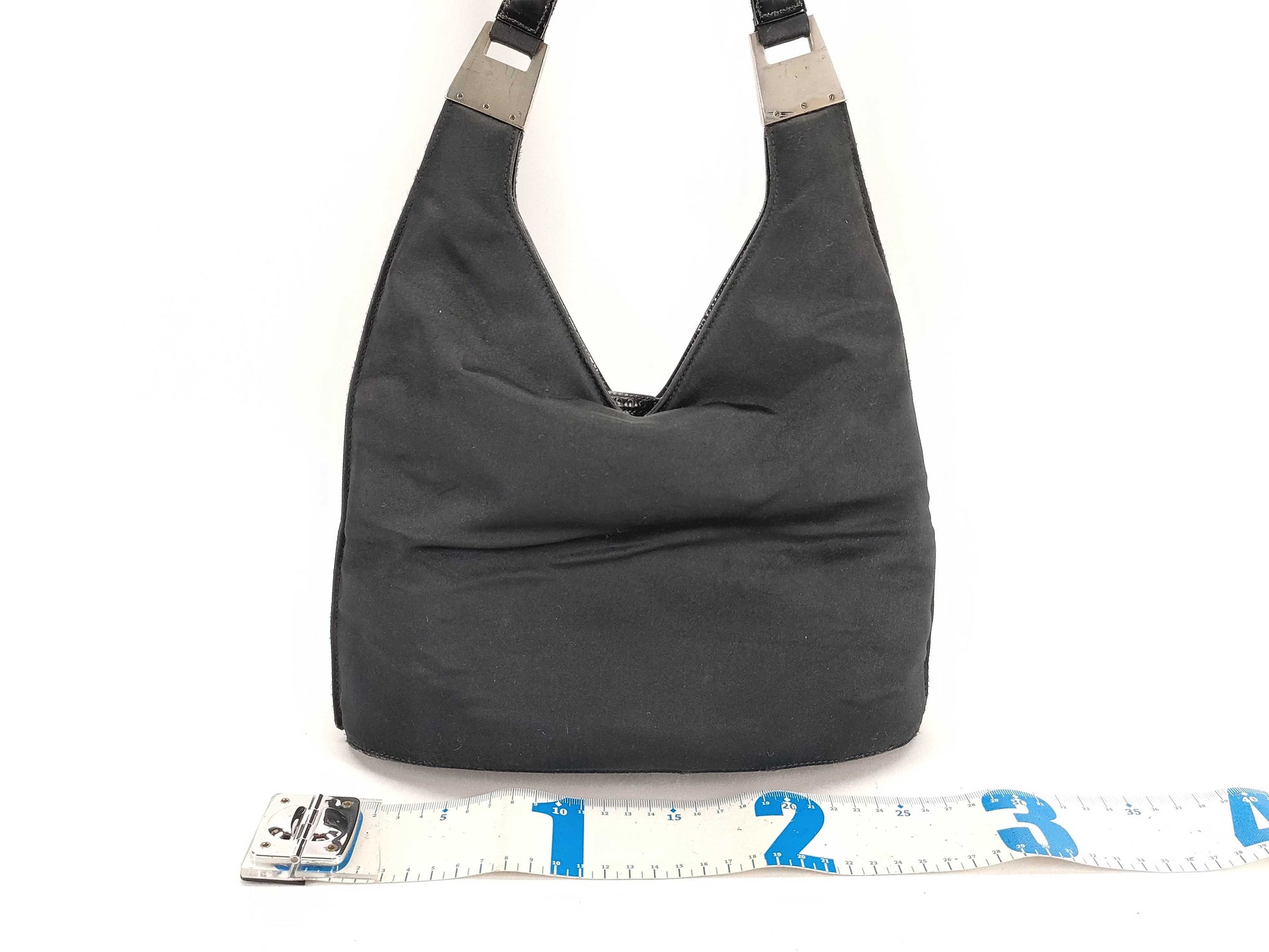 GUCCI 001.1274.3010 Leather and Satin Handbag Black Handbag