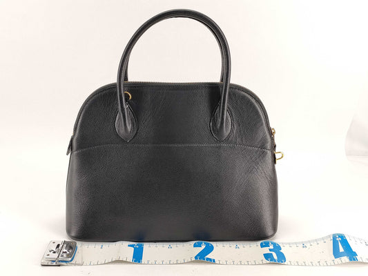 HIGH-CLASS Leather Handbag in Black with Strap, Cloche, Cadena, Two Keys, and Dust Bag