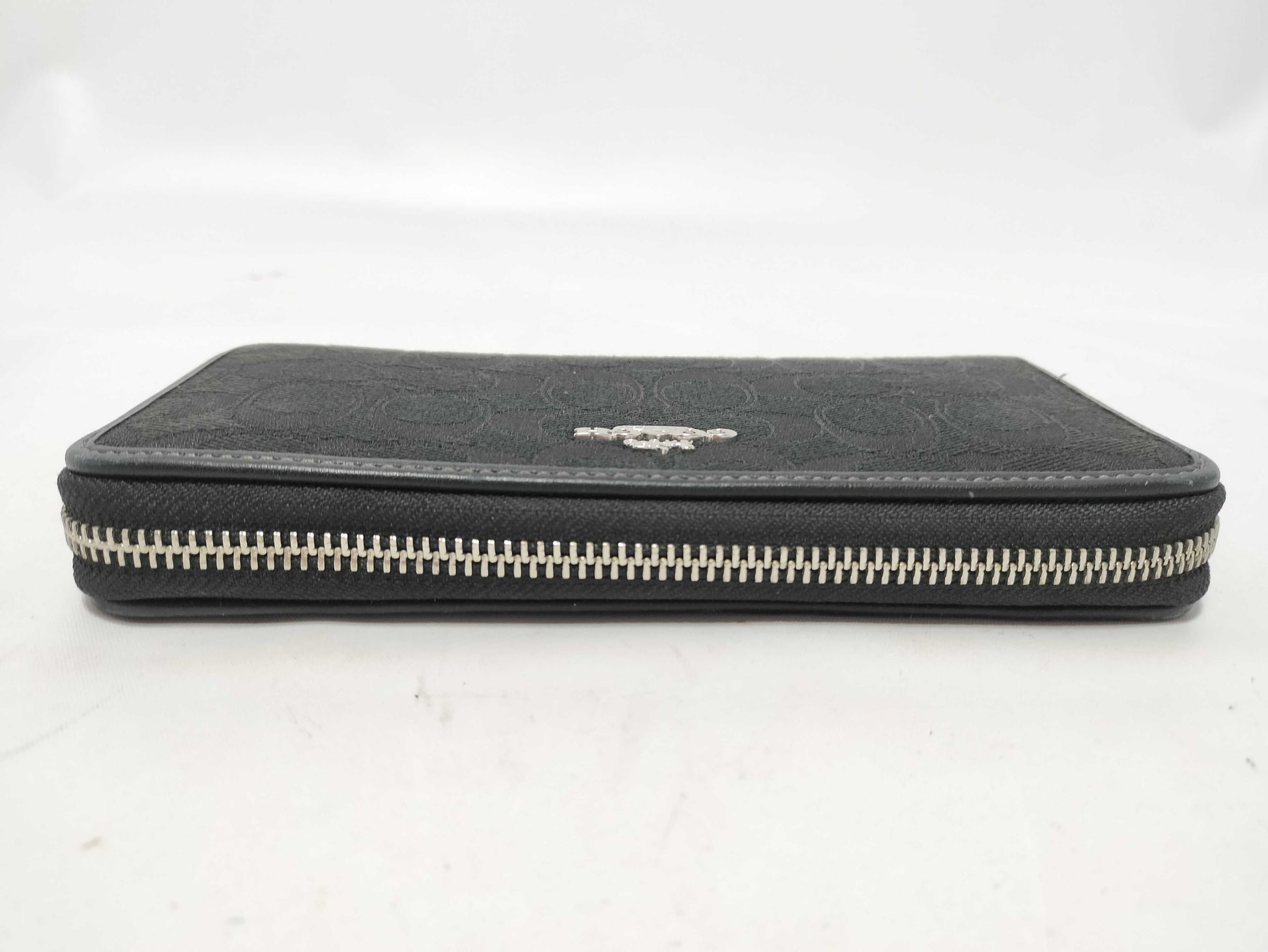 COACH Signature Zip-Around Canvas and Leather Wallet in Black