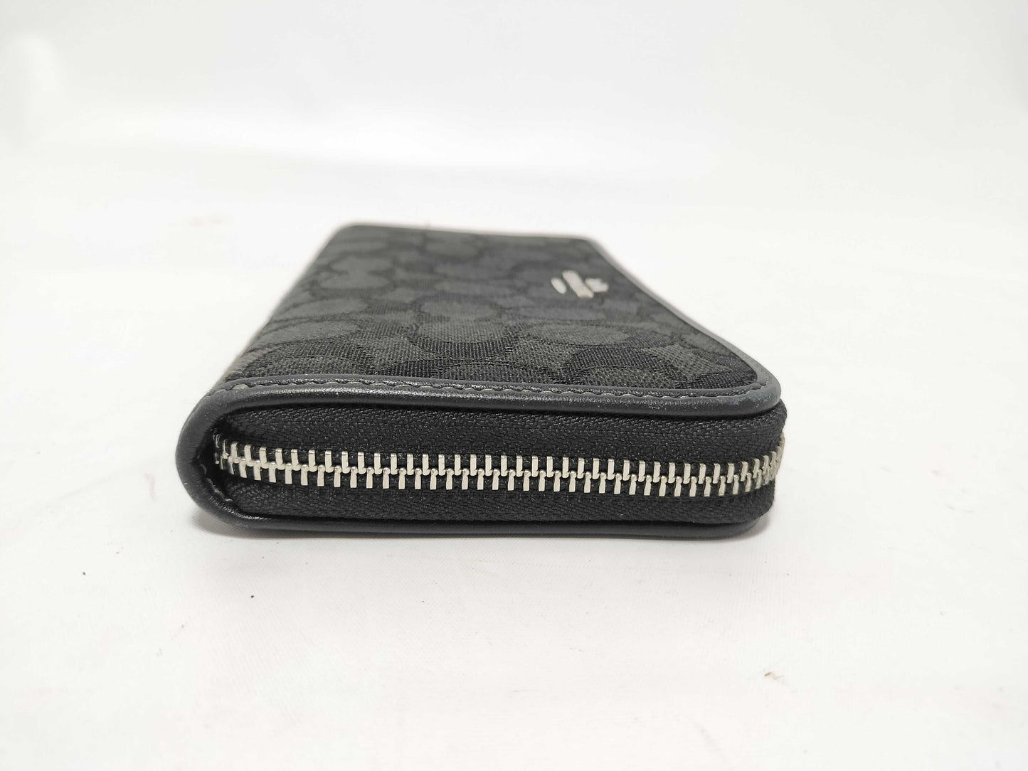 COACH Signature Zip-Around Canvas and Leather Wallet in Black