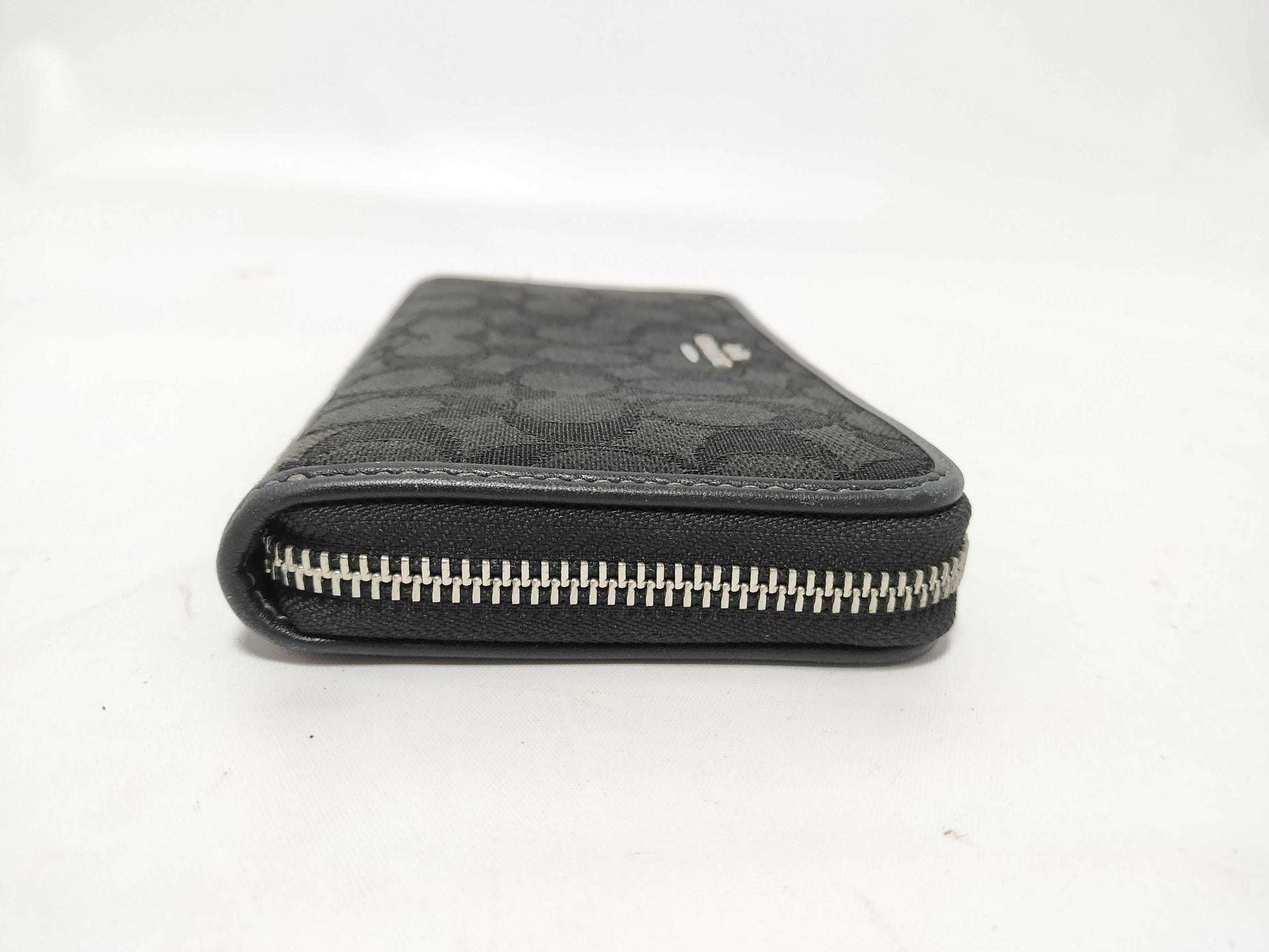 COACH Signature Zip-Around Canvas and Leather Wallet in Black