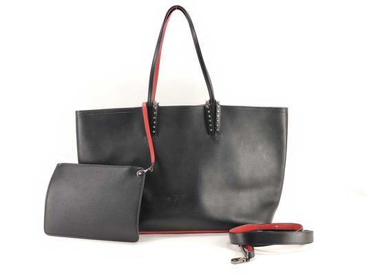 Christian Louboutin Leather Cabata Tote Bag in Black and Red with Pouch and Strap