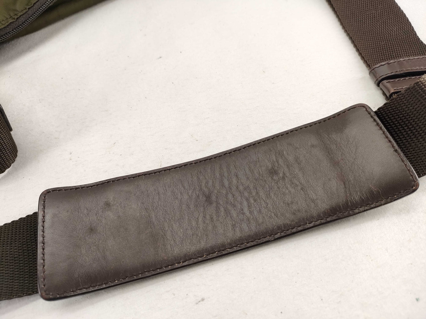 PRADA Nylon B1738 Nylon Shoulder Bag with Triangular Plate, Khaki and Brown