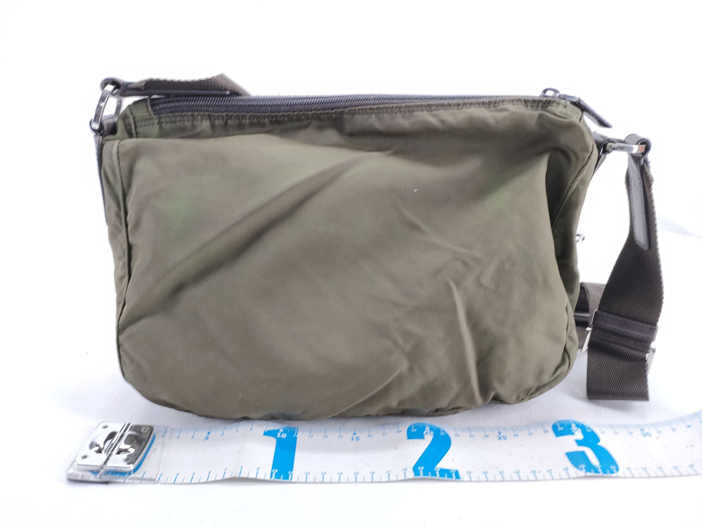 PRADA Nylon B1738 Nylon Shoulder Bag with Triangular Plate, Khaki and Brown