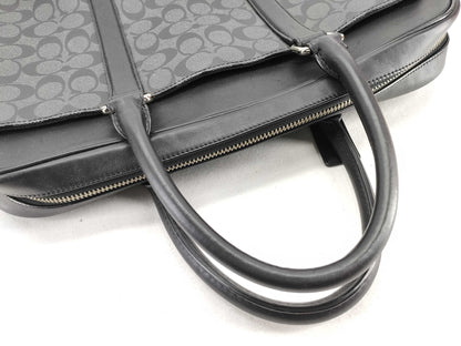 COACH Signature F54803 Signature Briefcase, 2-Way Business Bag, Leather, PVC, Black, with Strap