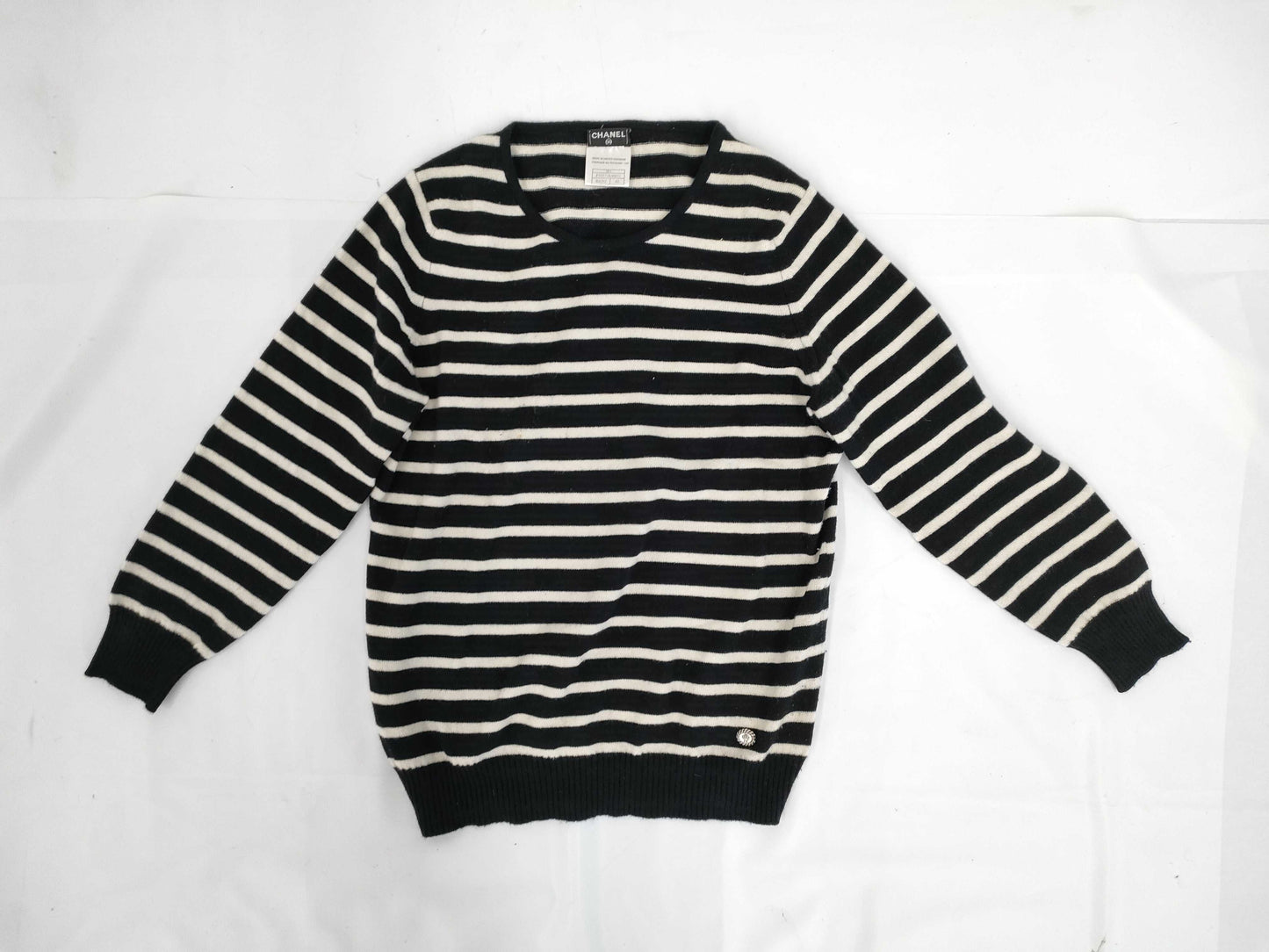CHANEL CHANEL Long Sleeve Striped Knit Top Size 42