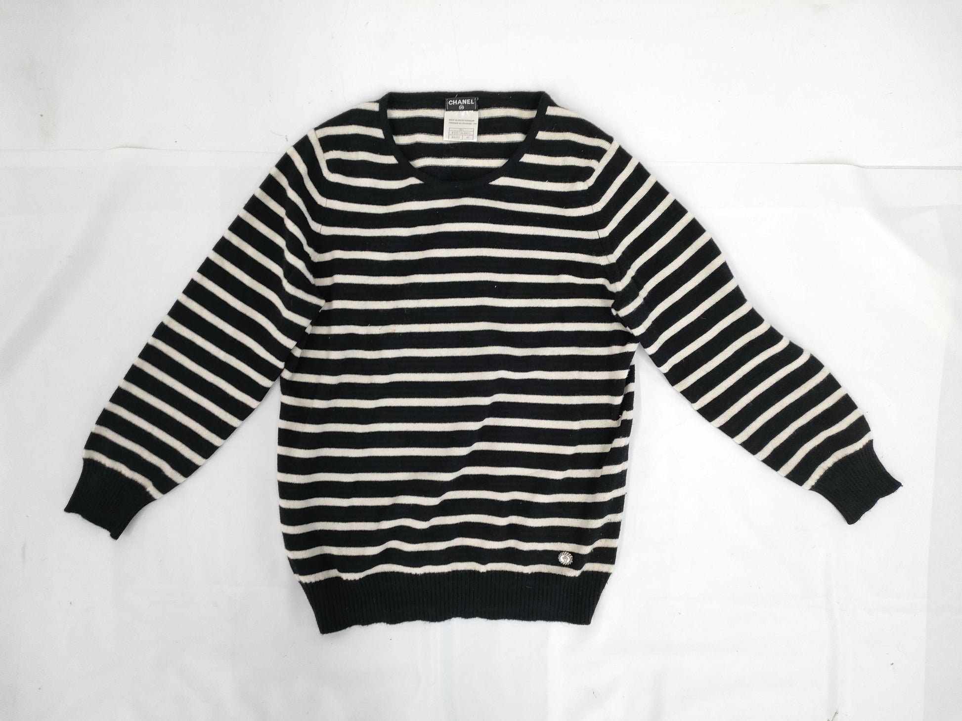 CHANEL CHANEL Long Sleeve Striped Knit Top Size 42