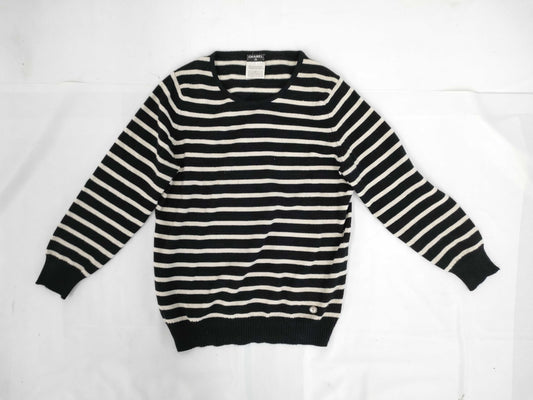 CHANEL CHANEL Long Sleeve Striped Knit Top Size 42