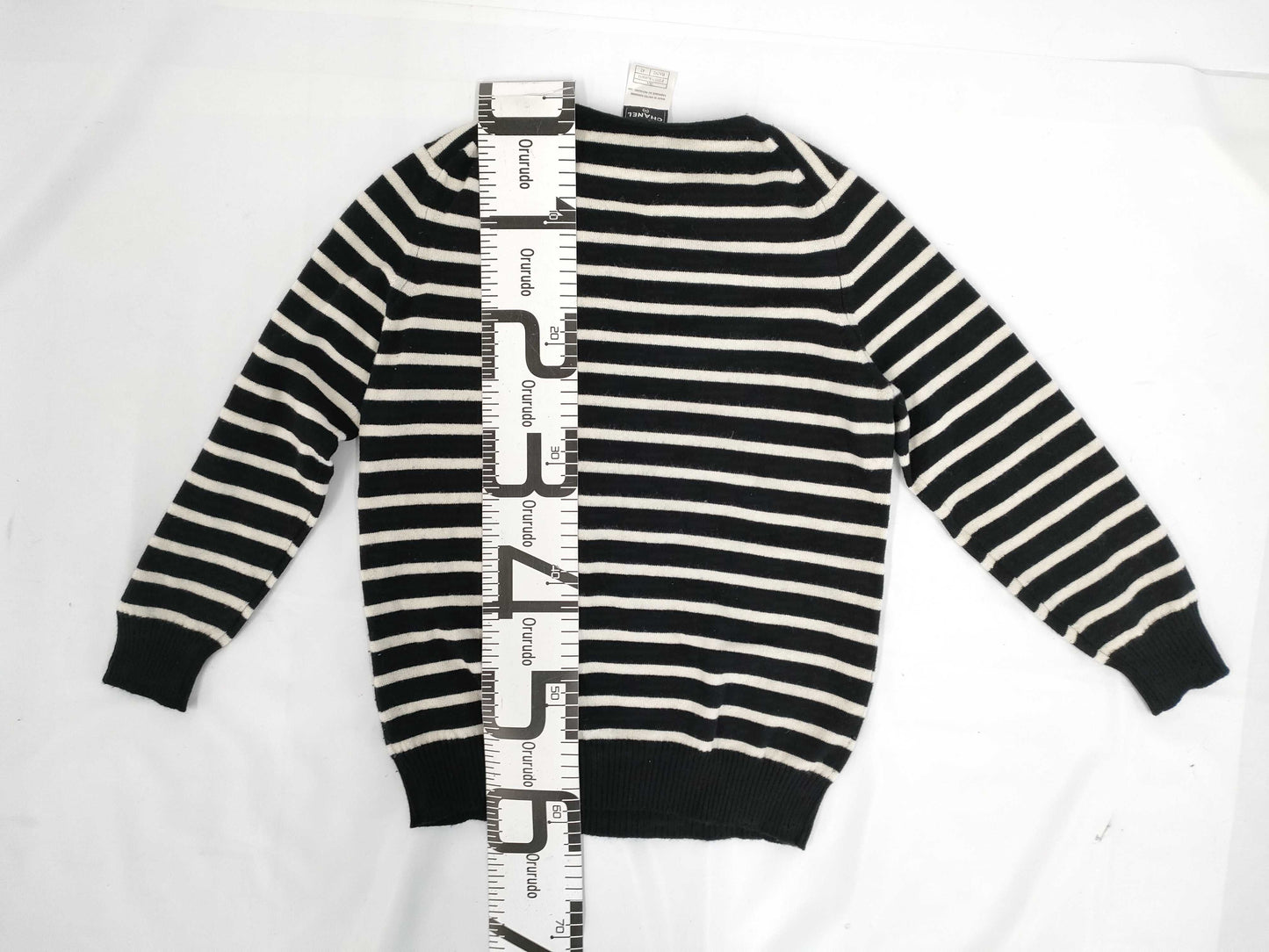 CHANEL CHANEL Long Sleeve Striped Knit Top Size 42