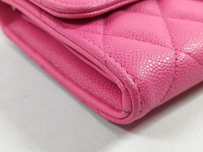 CHANEL CHANEL Matelasse Caviar Leather Long Wallet, Random Number, Pink