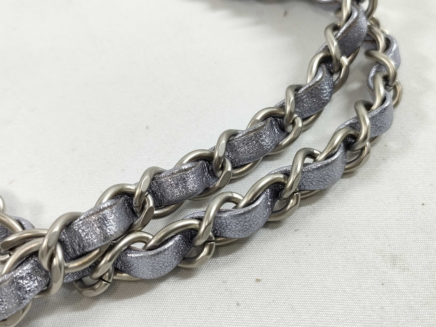 CHANEL CHANEL Matelasse Double Flap Bag, No. 14, Silver Shiny Chain Shoulder Bag with Seal