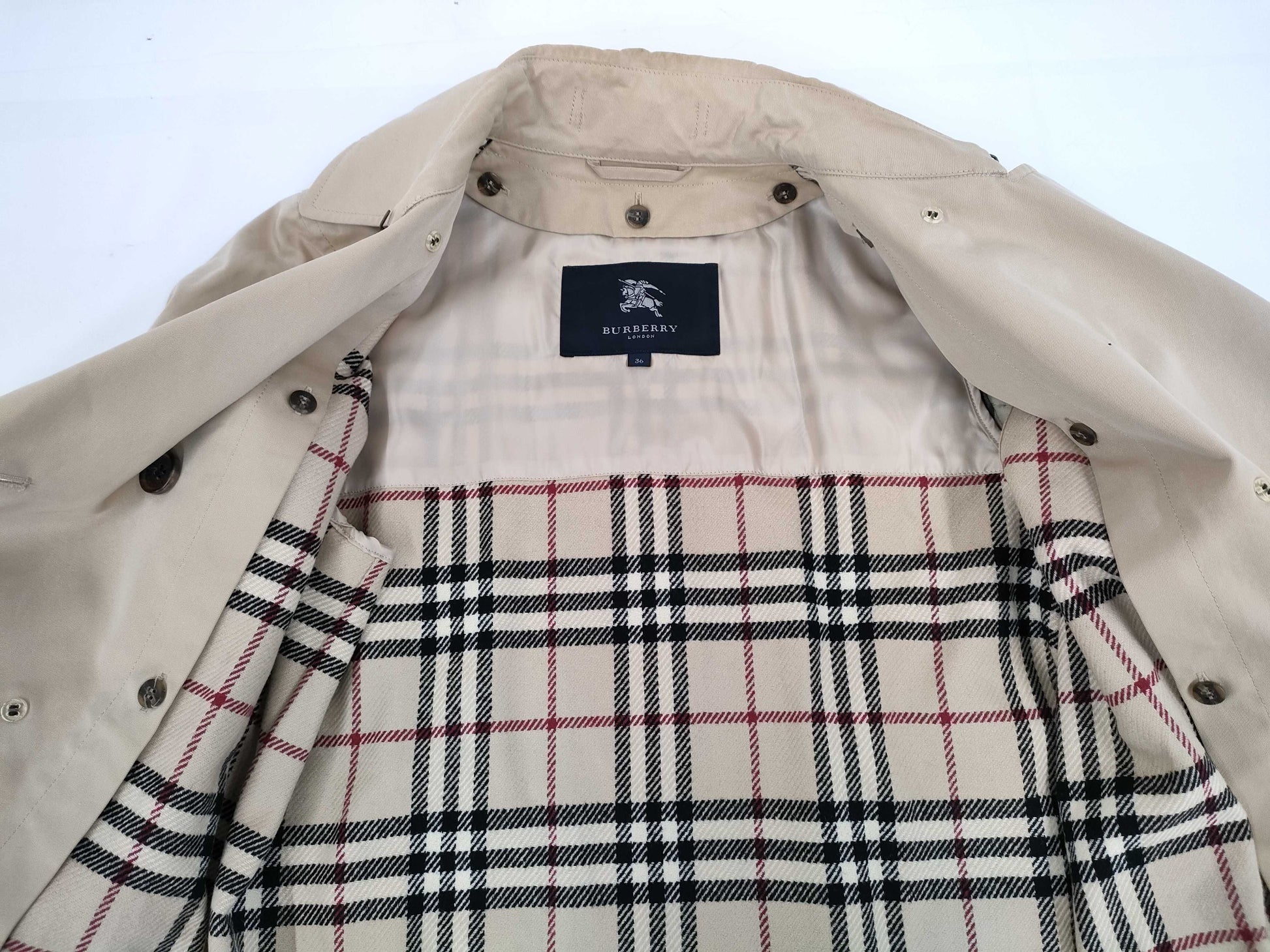 BURBERRY London Trench Coat, Nova Check, Liner, Belt, Size 36