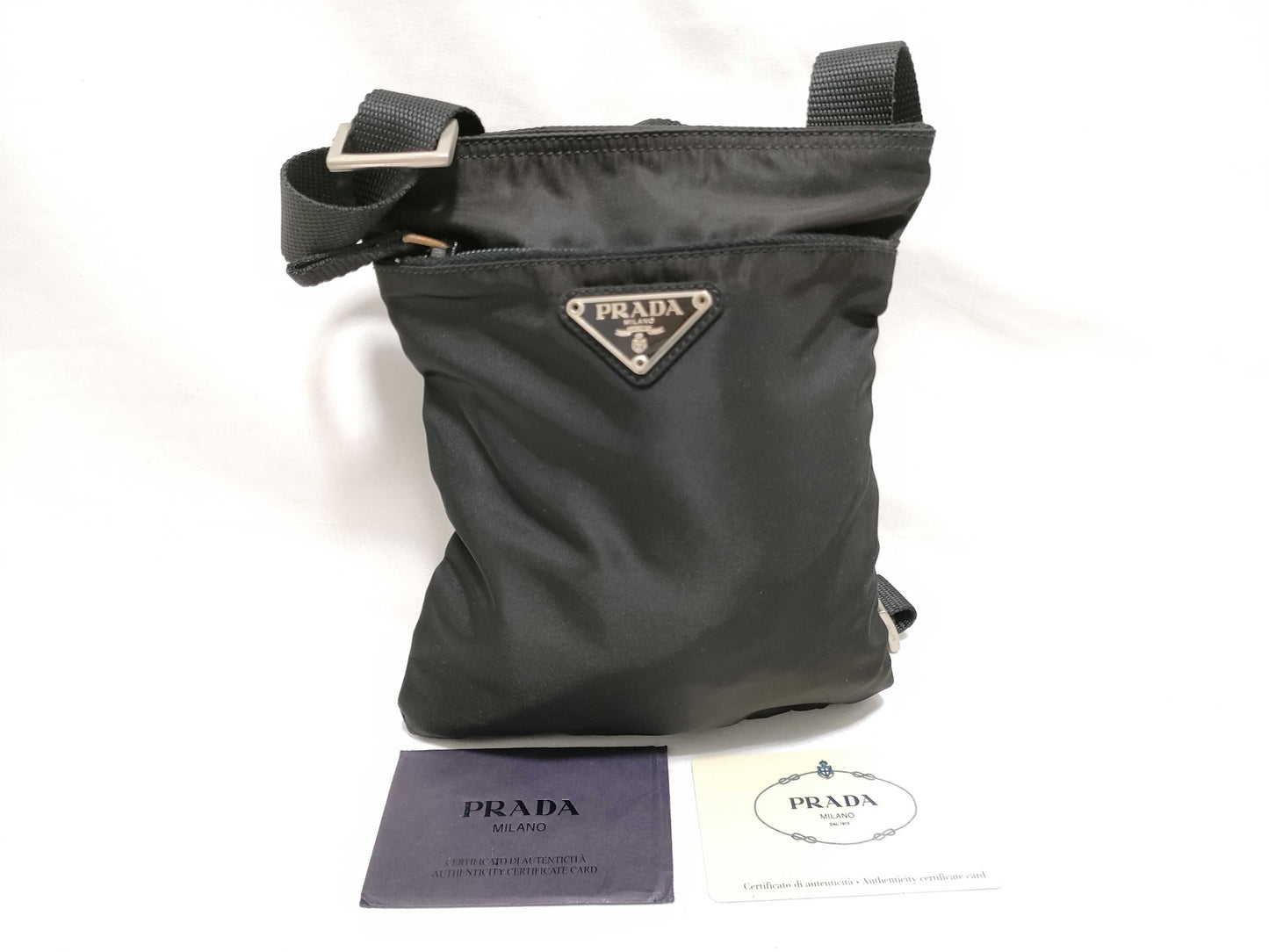 PRADA Nylon Prada Shoulder Bag with Triangle Logo, Black