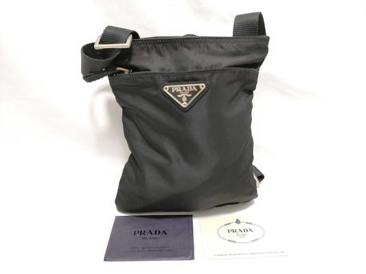 PRADA Nylon Prada Shoulder Bag with Triangle Logo, Black