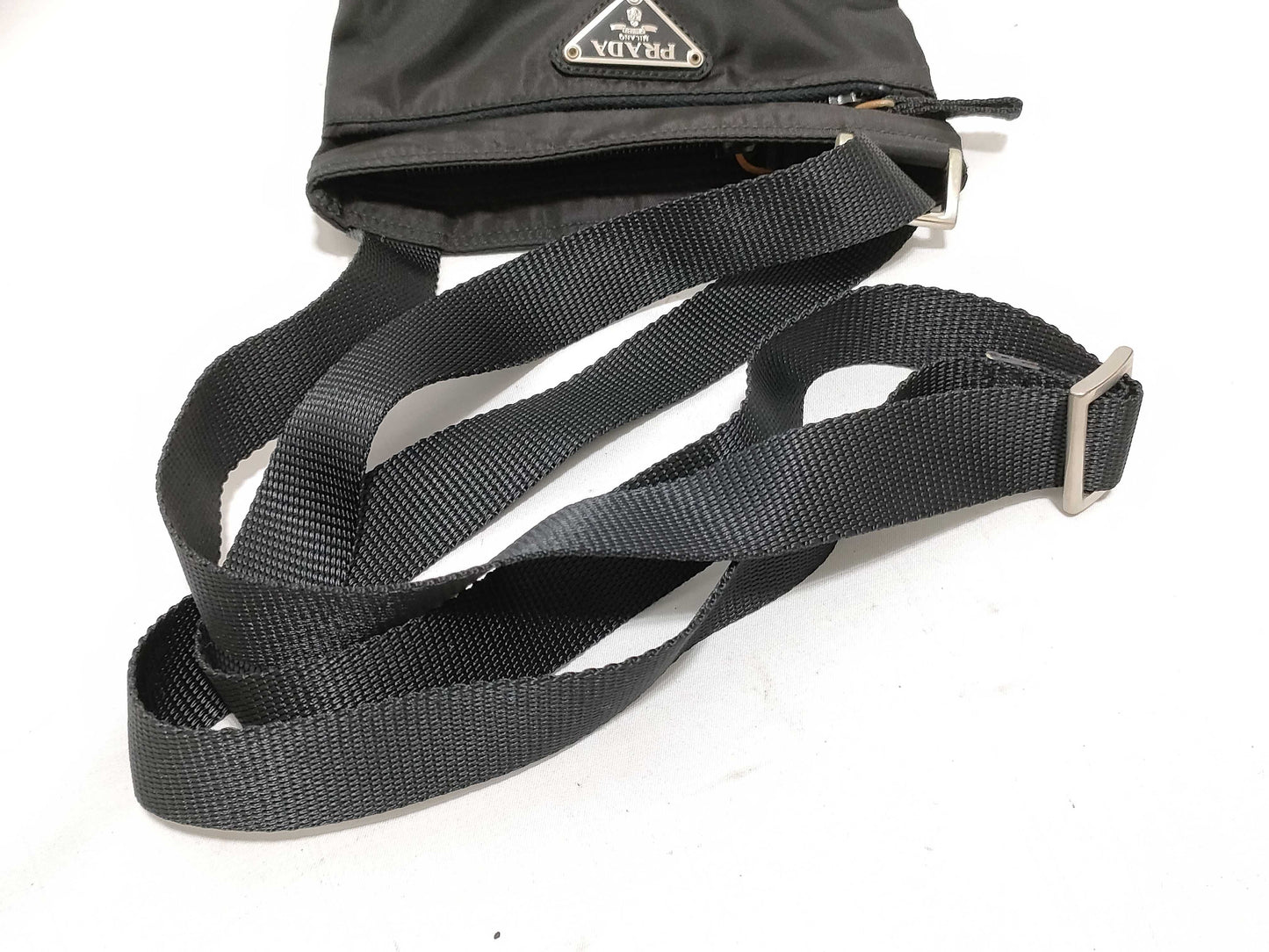 PRADA Nylon Prada Shoulder Bag with Triangle Logo, Black