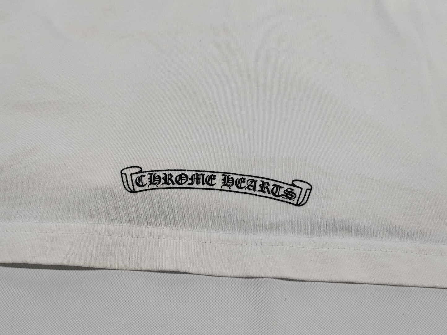 CHROME HEARTS Long T-Shirt with Neck Logo and Sleeve Logo, White, XL