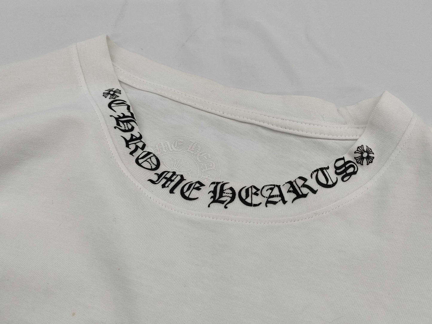 CHROME HEARTS Long T-Shirt with Neck Logo and Sleeve Logo, White, XL