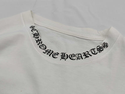 CHROME HEARTS Long T-Shirt with Neck Logo and Sleeve Logo, White, XL
