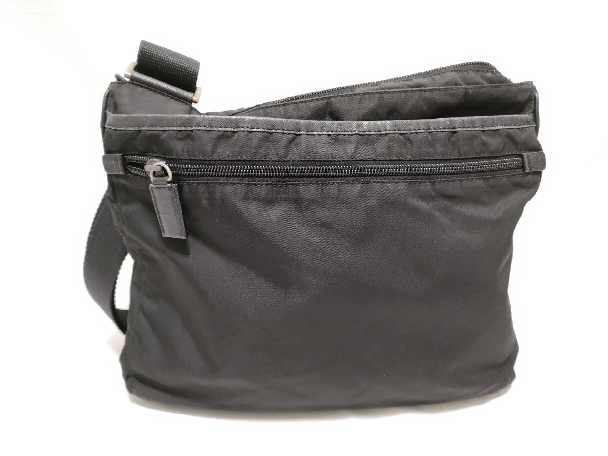 PRADA Nylon Prada Shoulder Bag with Triangle Logo, Black