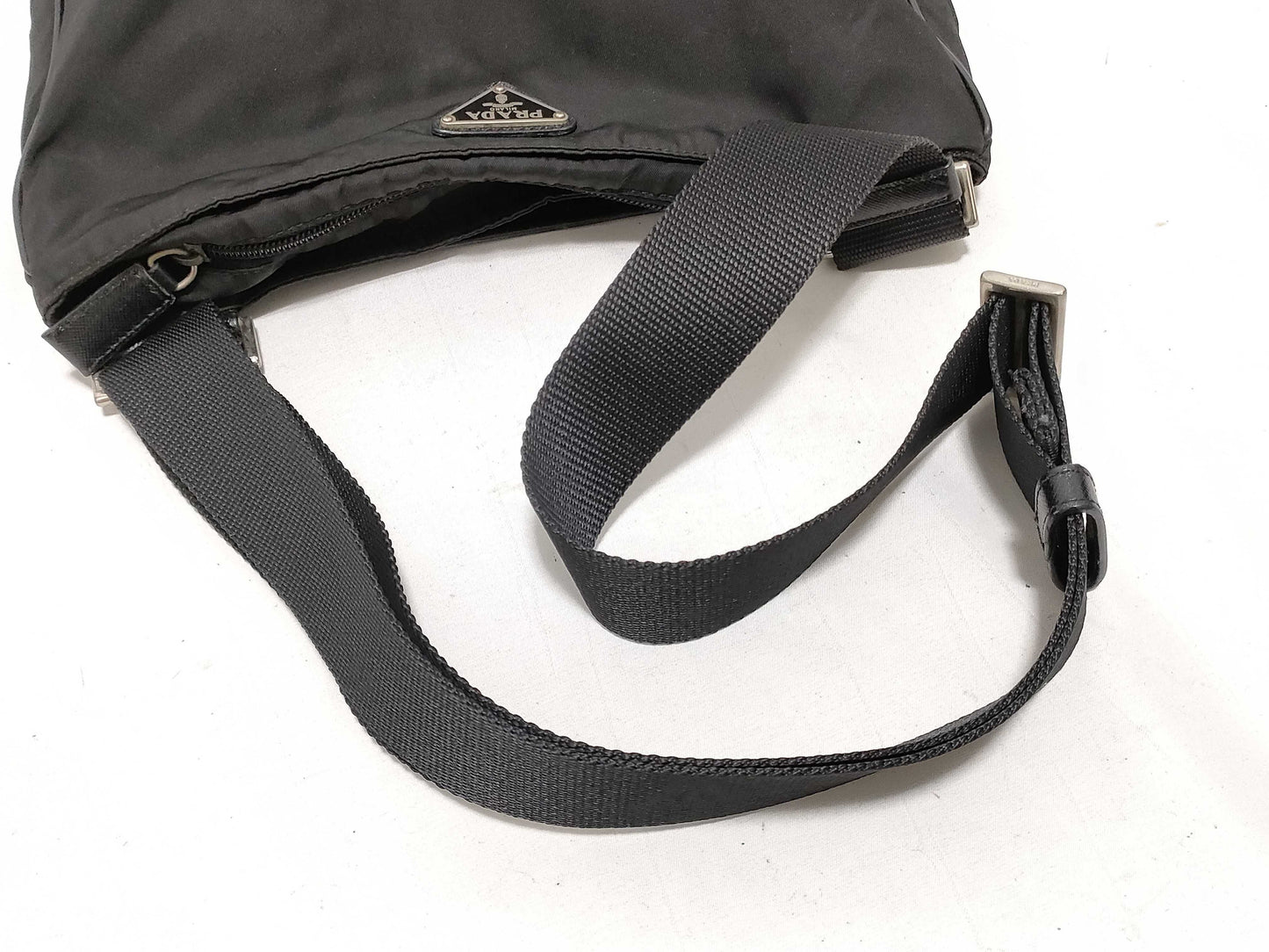 PRADA Nylon Prada Shoulder Bag with Triangle Logo, Black